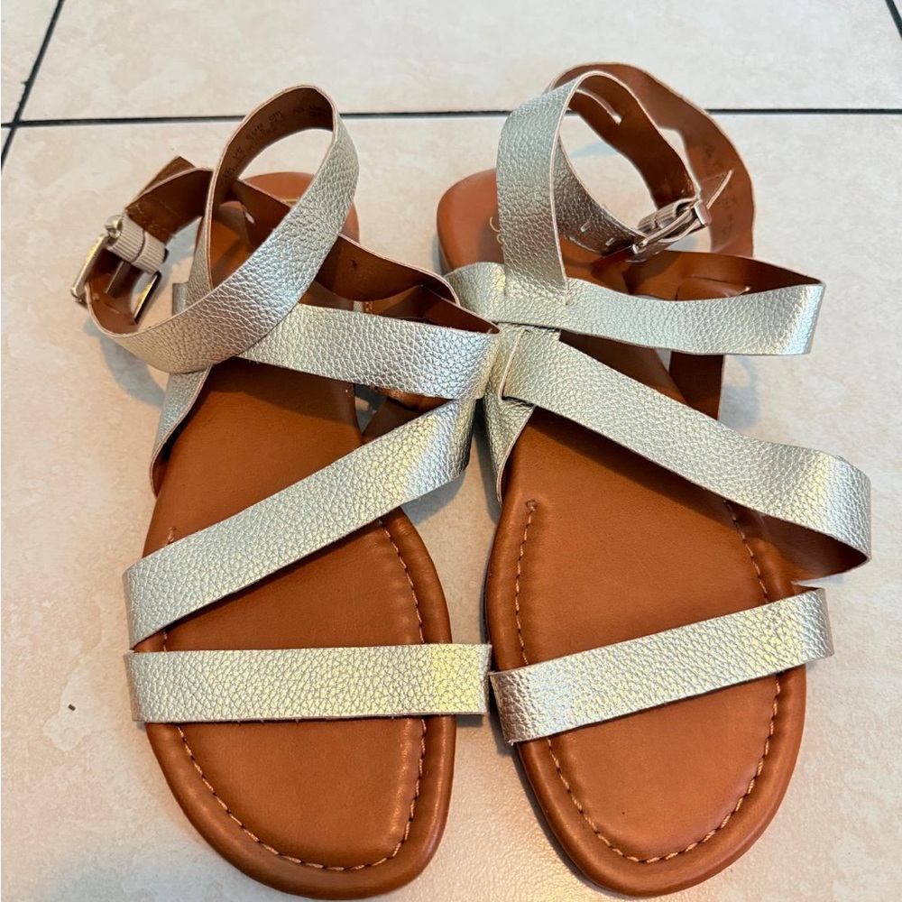Franco Sarto Gold Sandals with Crisscross Straps